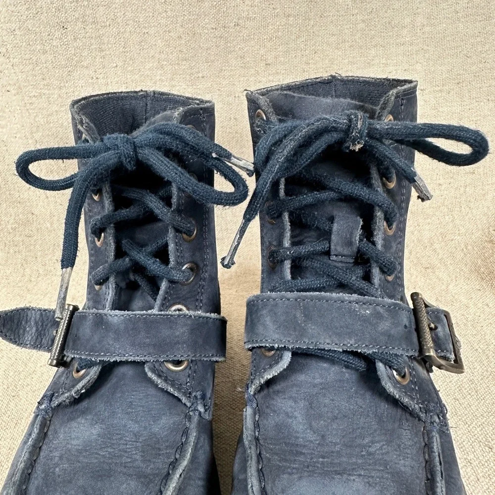 Polo‎ Ralph Lauren Kids Navy Suede Polo Bear Buckle Lace Up Boots